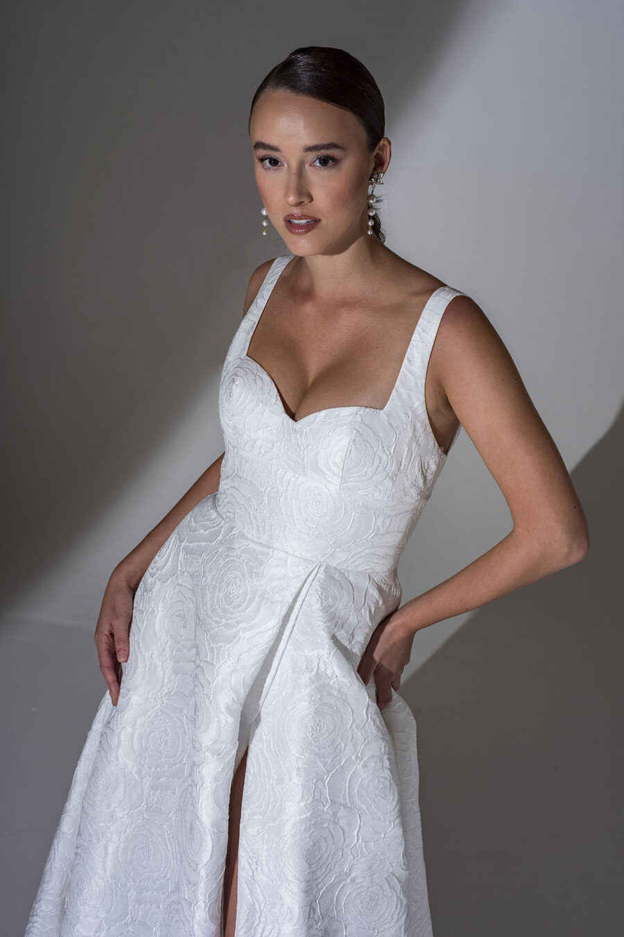 rose jacdquard unique romantic wedding dress feminine silhoette elegant