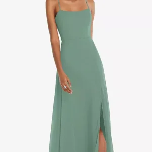 convertible tie strap with leg slit high scoop neck bridesmaid dress