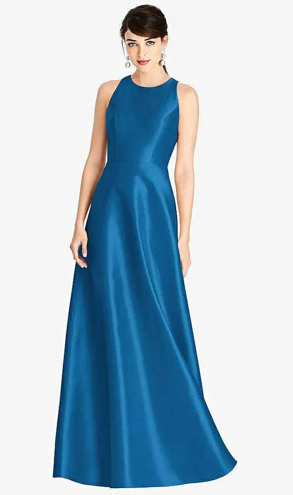 satin full skirt high neck low back
