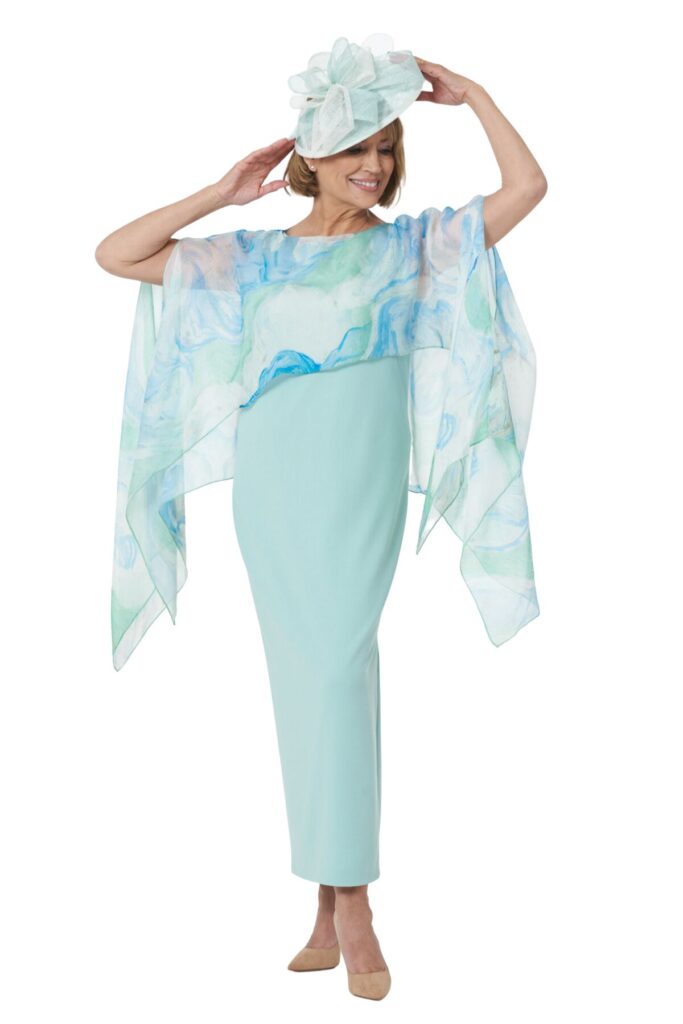 signature cape and dress outfit