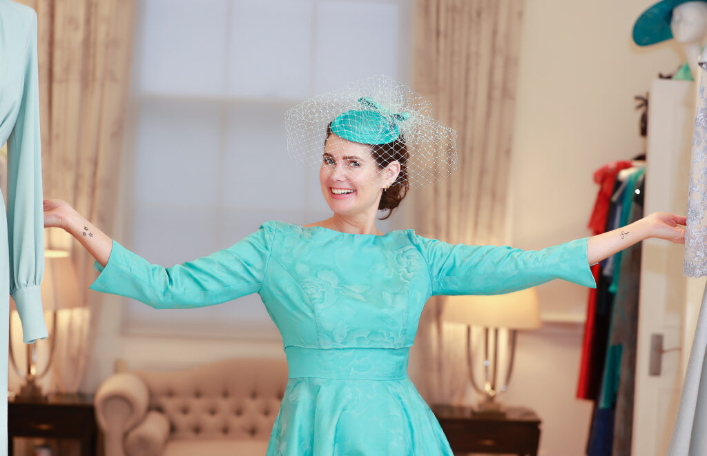 mother of the bride or groom flattering fit tea length dress
