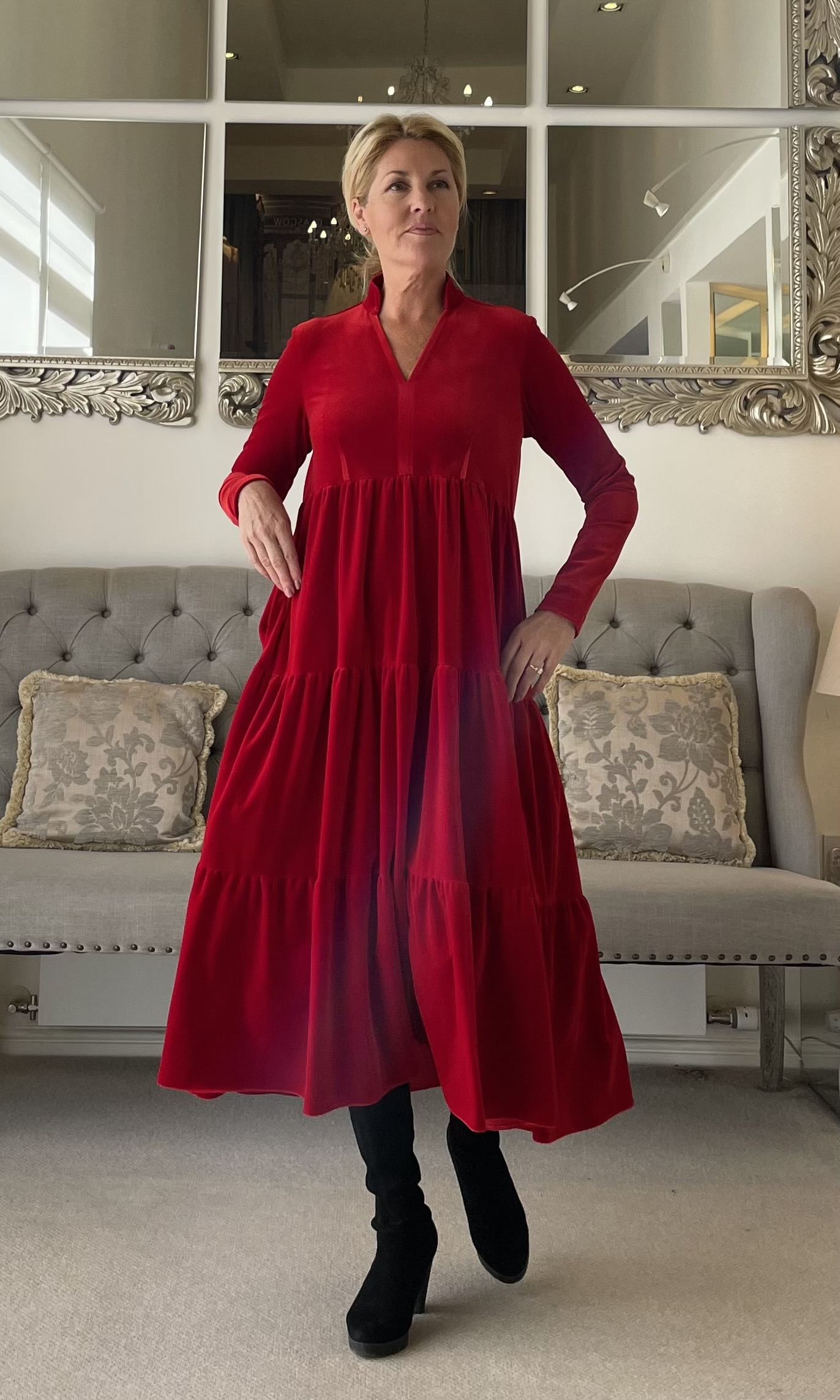 Red Velvet Tiered Dress Joyce Young Velvet Day Dress Collection