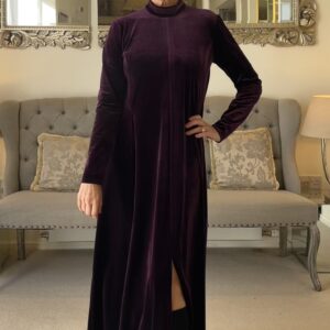 Purple Velvet Dress Maxi with Long sleeves and chic leg slit