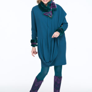 teal coloured dress with drape scarf effect front and back wd262b