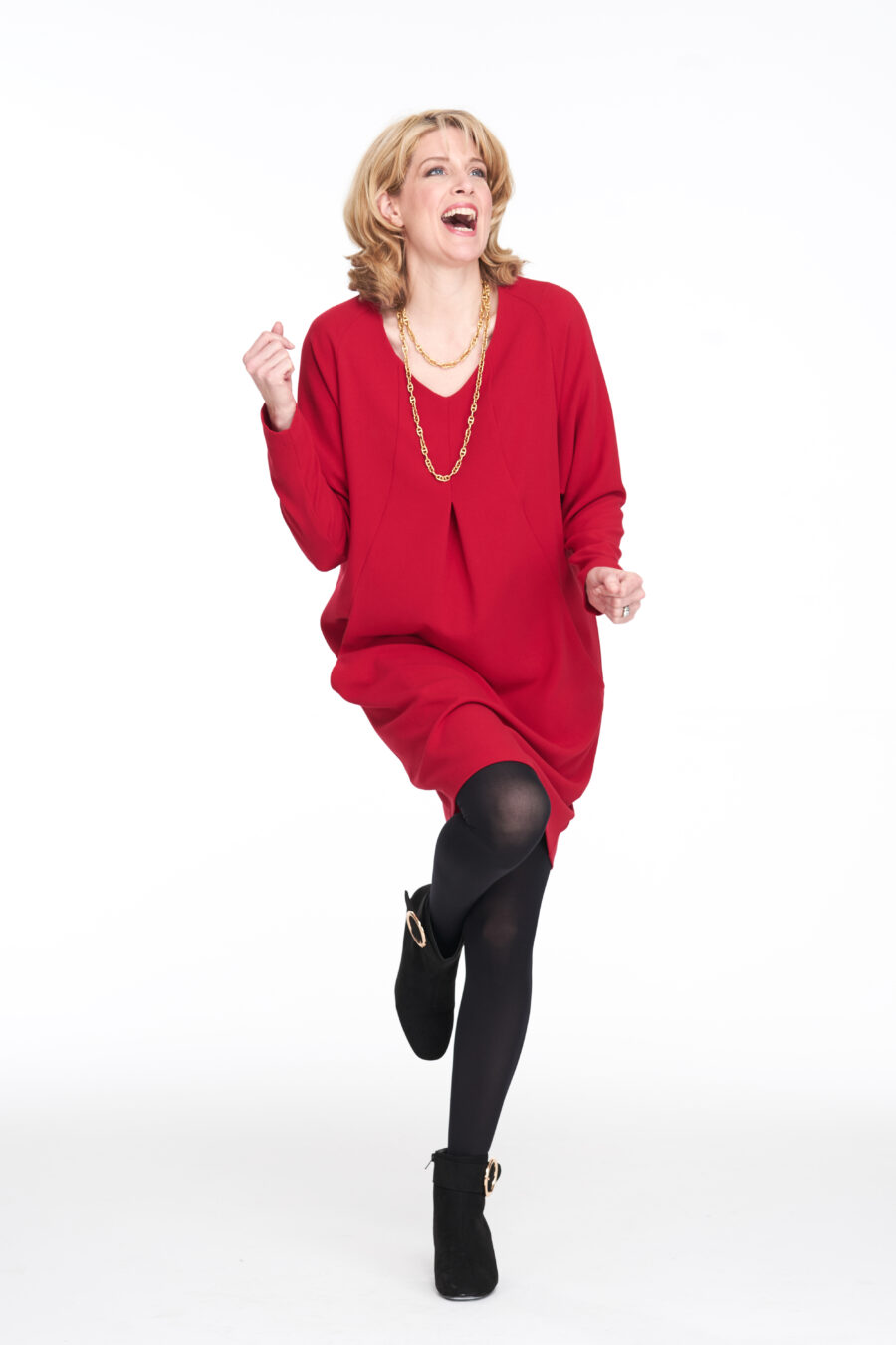 model wearing v neck dolman sleeve short crepe dress wd260b £125 from £450
