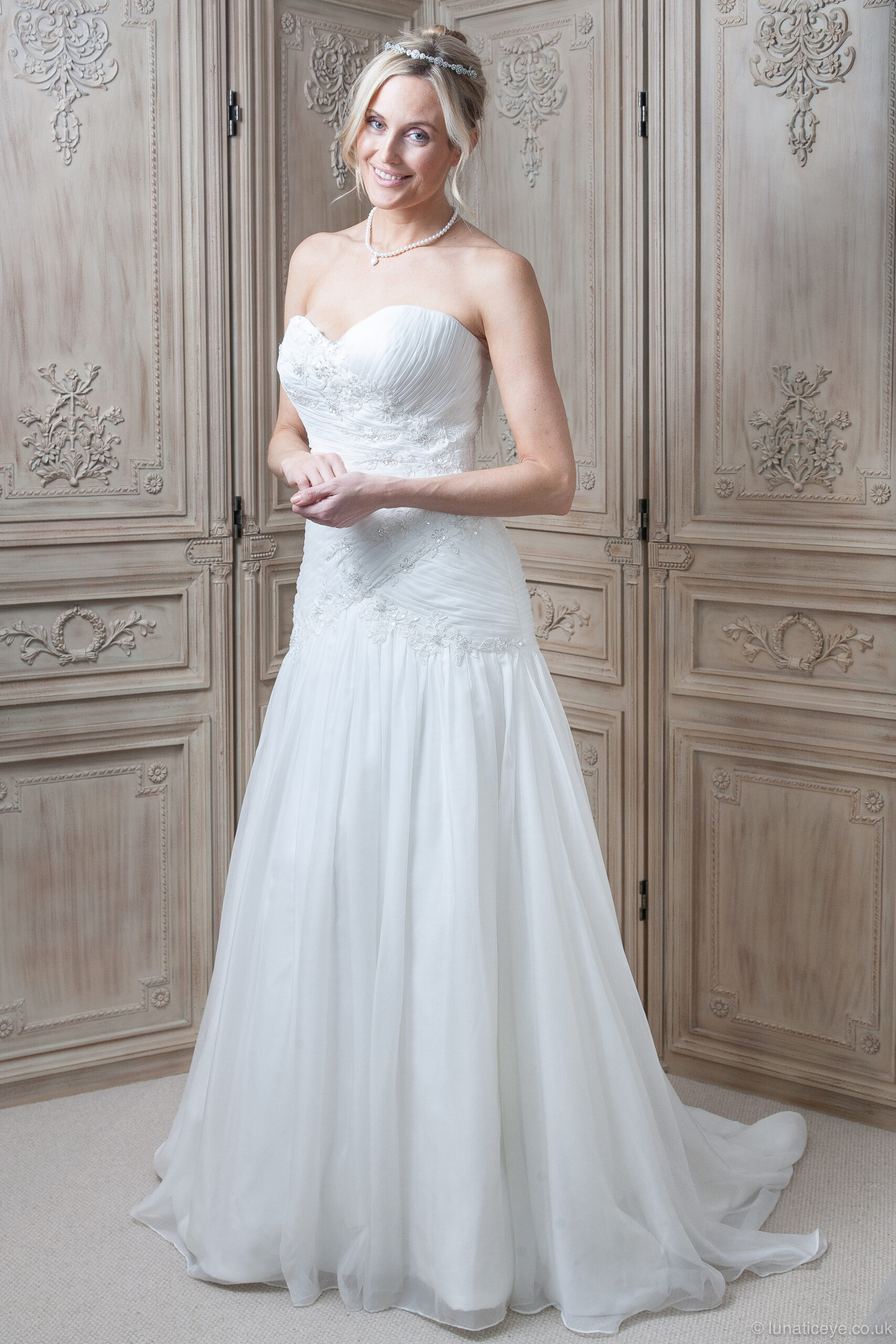 SALE Pleated Chiffon Dropped Waist Bridal Dress Joyce Young
