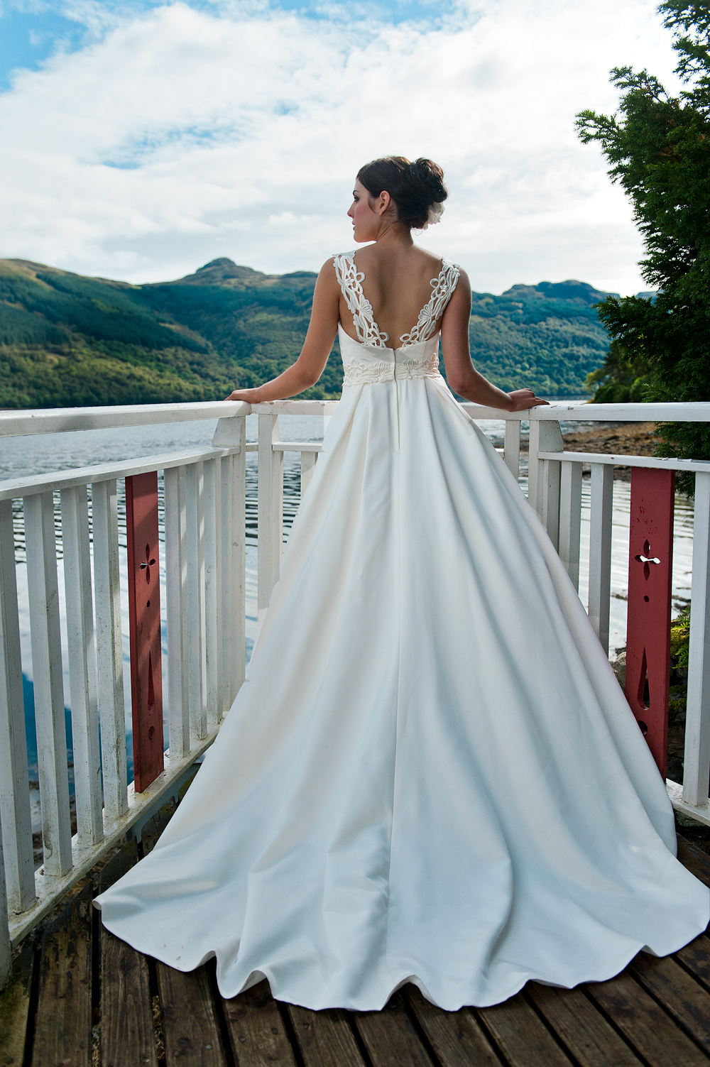 SALE - Satin A-Line Wedding Dress with Lace Back | Joyce Young